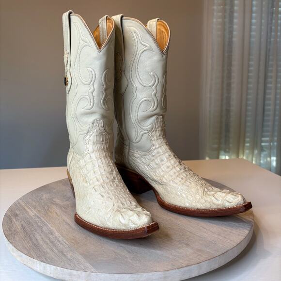 Los Altos Boots Men's White Caiman Crocodile Leather Cowboy Boots US Size 7 M 7M - Picture 2 of 13